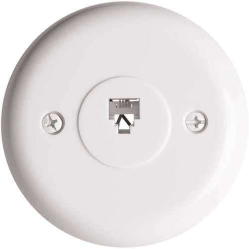 1-Gang Telephone Jack, Round, Flush, 4-Conductor, White - pack of 10