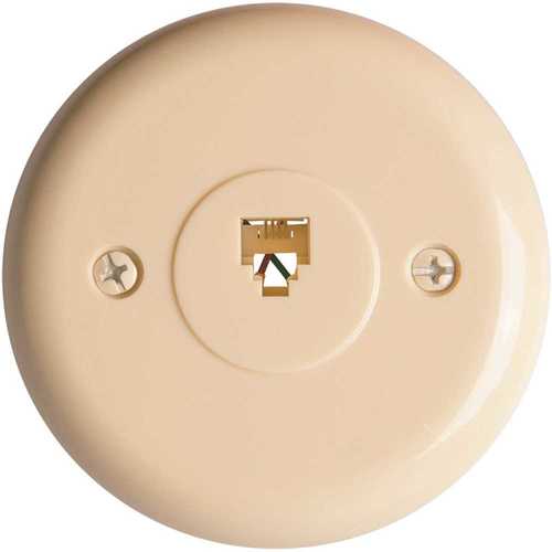 1-Gang Telephone Jack, Round, Flush, 4-Conductor, Ivory - pack of 10