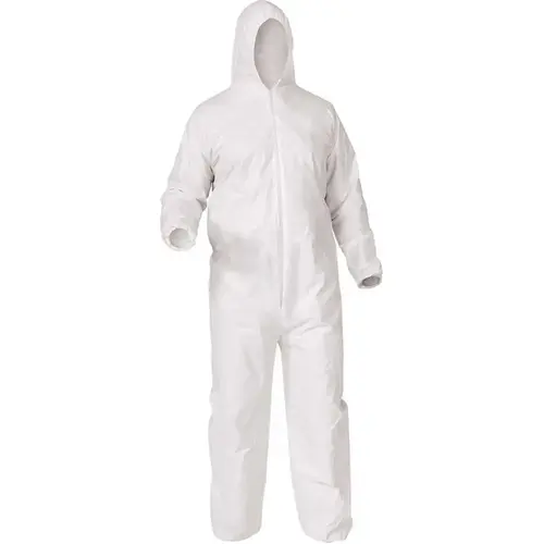 KLEENGUARD 38937 A35 Disposable Coveralls, Liquid and Particle Protection, Hooded, White, Medium