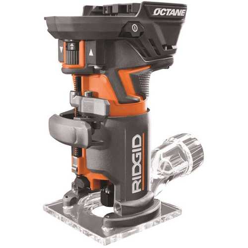 RIDGID R860443B 18-Volt OCTANE Cordless Brushless Compact Fixed Base Router with 1/4 in. Bit, Round and Square Bases, and Collet Wrench