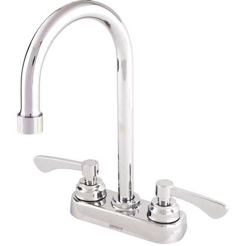 Commercial 4 in. Centerset 2-Handle Bathroom Faucet with Gooseneck Spout and Grid Strainer 0.5 GPM in Chrome