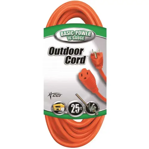 25 ft. 16/3 SJTW Outdoor Light-Duty Extension Cord Orange