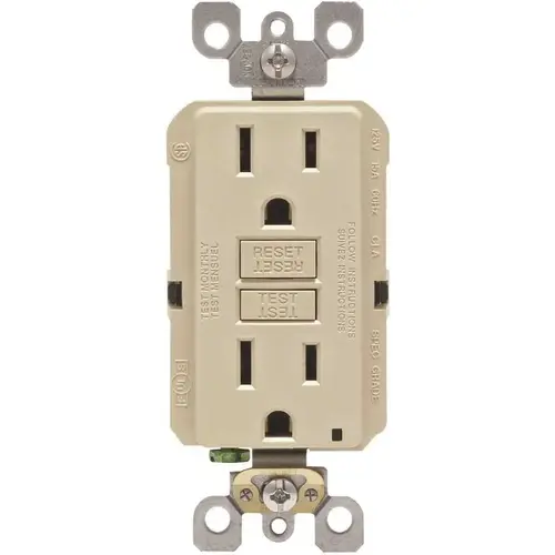 Leviton 001-GFNT1-00I 15 Amp Self-Test SmartlockPro Slim Duplex GFCI Outlet, Ivory