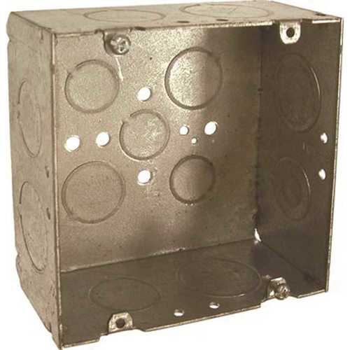 4-11/16 in. Square Box Welded 2-1/8 in. Deep with One 1/2 in., Four 3/4 in., Four 1 in. KO's and 3 TKO's Raised Gray