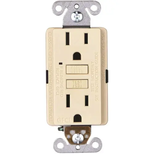 Faith GLS-15A-IV-10 15-Amp 125-Volt GFCI Duplex Outlet, GFI Receptacle with Indicator Light, Wall Plate Included, Ivory - pack of 10