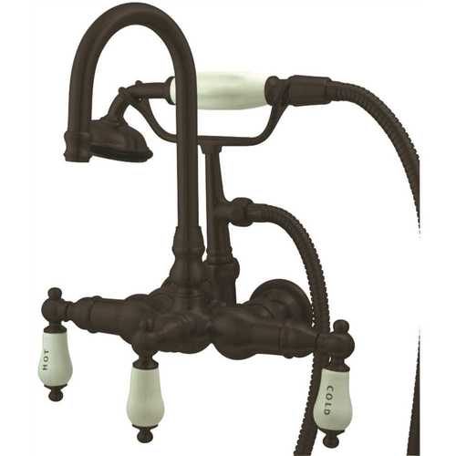 3-Handle Claw Foot Tub Faucet Wall-Mount with Hand Shower in Oil Rubbed Bronze