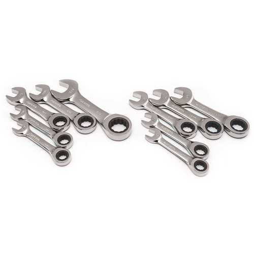 Husky SAE and Metric Stubby Combination Ratcheting Wrench Set