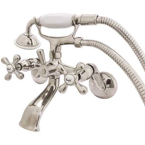 Kingston Brass, Inc HKS266PN 3-Handle Claw Foot Tub Faucet Wall-Mount Adjustable Centers with Hand Shower in Polished Nickel