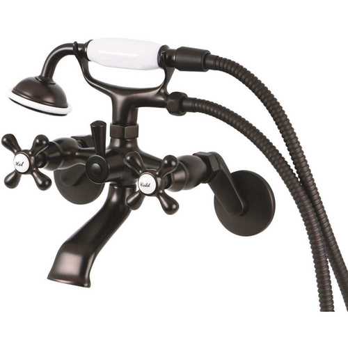 3-Handle Claw Foot Tub Faucet Wall-Mount Adjustable Centers with Hand Shower in Oil Rubbed Bronze