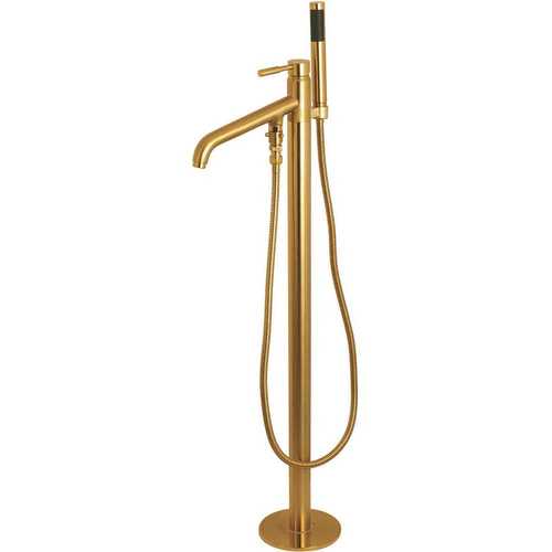 Modern Single-Handle Claw Foot Freestanding Tub Faucet with Handshower in Brushed Brass
