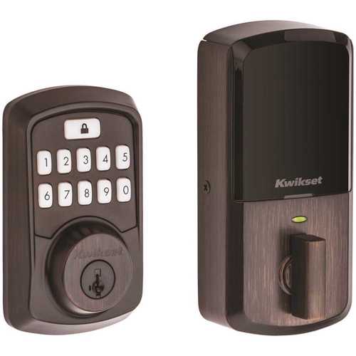 Kwikset 99420-002 Aura Venetian Bronze Single Cylinder Electronic Bluetooth Keypad Smart Lock Deadbolt featuring SmartKey Security