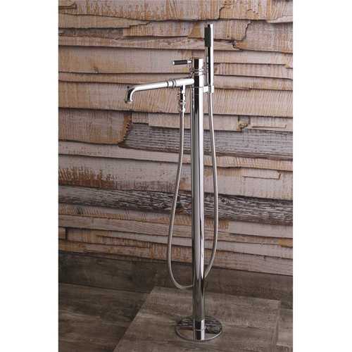Modern Single-Handle Floor-Mount Roman Tub Faucet with Hand Shower in Chrome