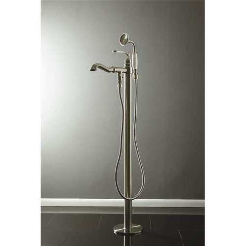 Traditional Single-Handle Floor-Mount Roman Tub Faucet with Hand Shower in Brushed Nickel