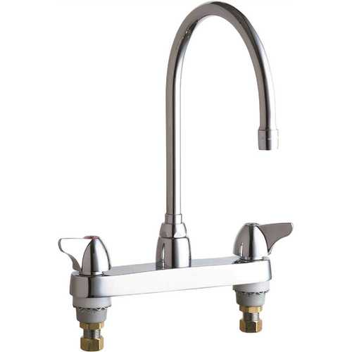Lead-Free 8 in. Gooseneck 2-Handle Sink Utility Faucet Spout Single-Wing Handles 2.2 GPM Aerator in Chrome
