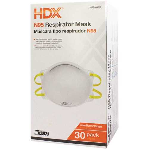 HDX H950 N95 Disposable Respirators Medium/Large Box - pack of 30