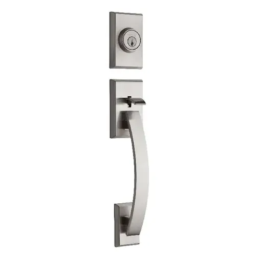 Tavaris Single Cylinder Exterior Handleset with RCAL Latch and RCS Strike Satin Nickel Finish