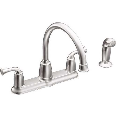 Moen CA87553 Banbury 2-Handle Mid-Arc Standard Kitchen Faucet with Side Sprayer in Chrome