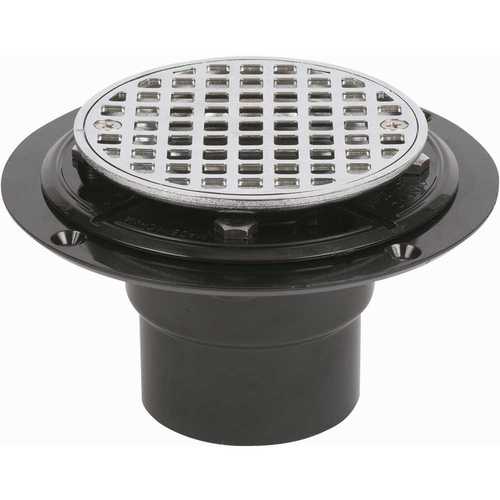 PVC Shower Drain with Round 4-3/16 in. Chrome Strainer
