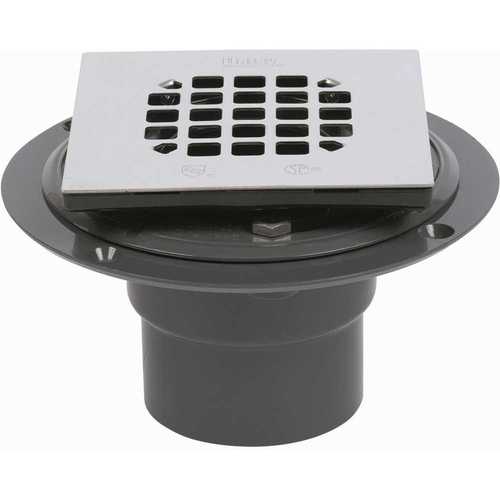 PVC Shower Drain with Square 4-3/16 in. Stainless Steel Strainer