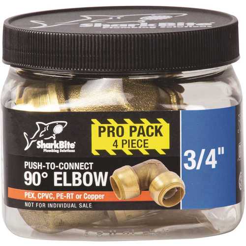 Reliance Worldwide U256LFJ4 SharkBite 3/4 in. Push-to-Connect Brass 90-Degree Elbow Fitting - pack of 4