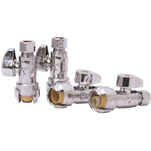 Reliance Worldwide 23037LFJ4 SharkBite 1/2 in. Push-to-Connect x 3/8 in. O.D. Compression Chrome-Plated Brass Quarter-Turn Straight Stop Valve - pack of 4