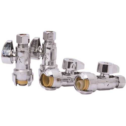 SharkBite 1/2 in. Push-to-Connect x 3/8 in. O.D. Compression Chrome-Plated Brass Quarter-Turn Straight Stop Valve - pack of 4