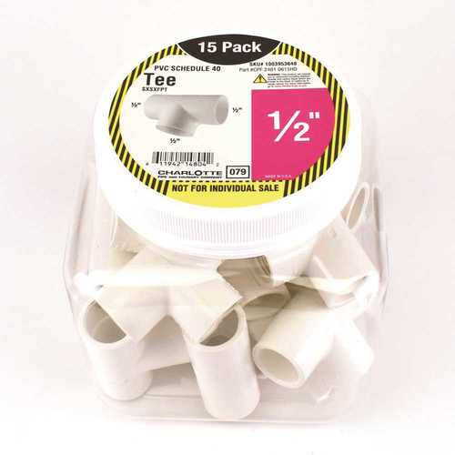 Charlotte Pipe 1/2 in. PVC Tee SxSxS - Pack of 15