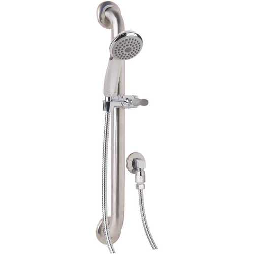 1-Spray 3.34 in. Wall Mounted Handheld Showerhead with ADA Grab Bar in Chrome