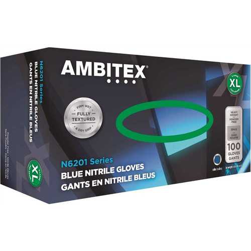 Tradex International NXL6201 Ambitex Nitrile XP Extra Large Powder Free Blue Disposable Glove - pack of 100