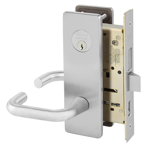 Dormitory Exit Double Cylinder with Deadbolt Mortise Lock with J Lever and LS Escutcheon Satin Chrome Finish