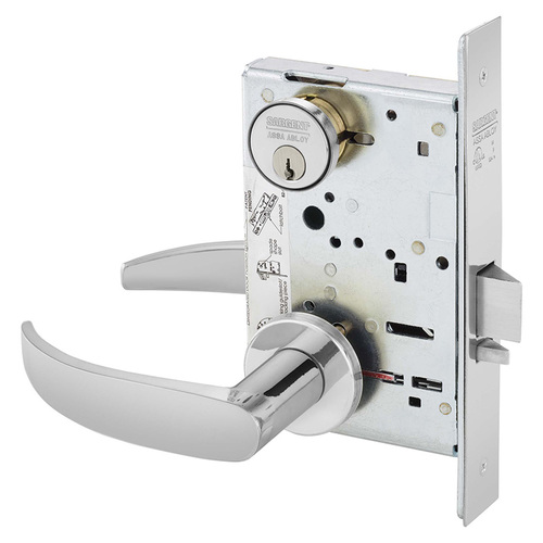 Institutional Privacy Unlocks with Door Close and Inside Lever and Inside Retracts Latchbolt Mortise Lock with P Lever and LN Rose Bright Chrome Finish