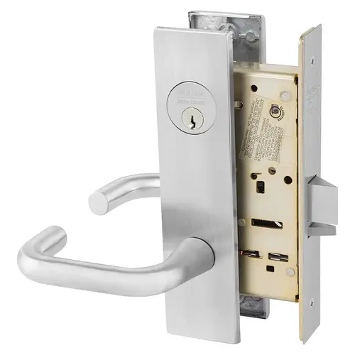 Institutional Privacy Unlocks with Door Close and Inside Lever and Inside Retracts Latchbolt Mortise Lock with J Lever and LW1 Escutcheon Satin Chrome Finish