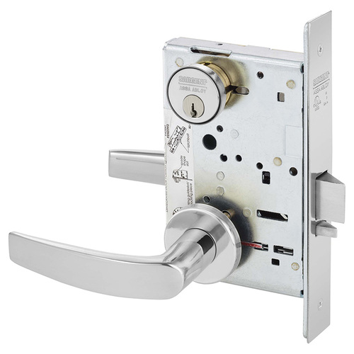 Institutional Privacy Unlocks with Inside Lever and Inside Retracts Latchbolt Mortise Lock with B Lever and LN Rose Bright Chrome Finish