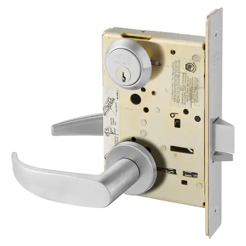 Institutional Privacy Unlocks with Inside Lever and Inside Retracts Latchbolt Mortise Lock with P Lever and LN Rose Satin Chrome Finish