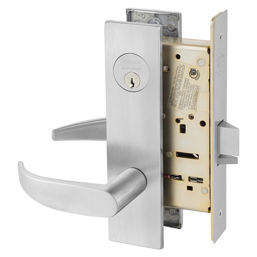 Institutional Privacy Unlocks with Door Close and Inside Lever and Inside Retracts Latchbolt Mortise Lock with P Lever and LE1 Escutcheon Satin Chrome Finish