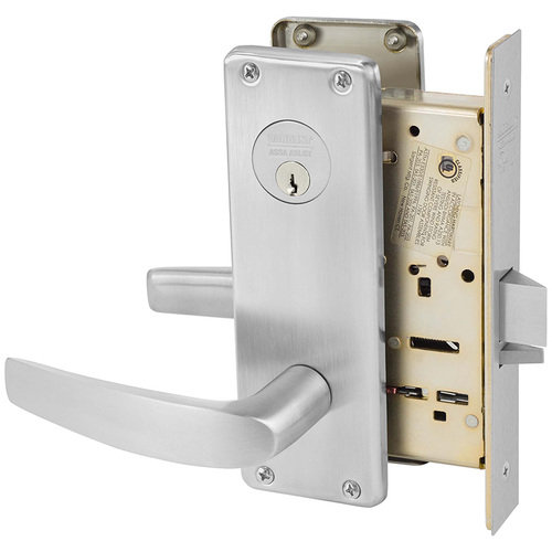 Institutional Privacy Unlocks with Door Close and Inside Lever and Inside Retracts Latchbolt Mortise Lock with B Lever and WT Escutcheon Satin Chrome Finish