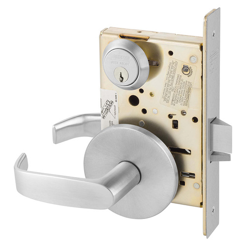 Institutional Privacy Unlocks with Inside Lever and Inside Retracts Latchbolt Mortise Lock with L Lever and L Rose Satin Chrome Finish