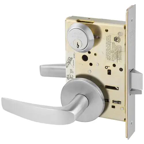 Institutional Privacy Unlocks with Door Close and Inside Lever and Inside Retracts Latchbolt Mortise Lock with B Lever and O Rose Satin Chrome Finish