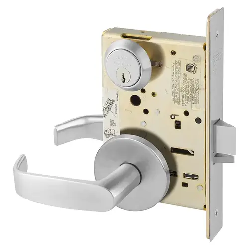 Institutional Privacy Unlocks with Door Close and Inside Lever and Inside Retracts Latchbolt Mortise Lock with L Lever and O Rose Satin Chrome Finish