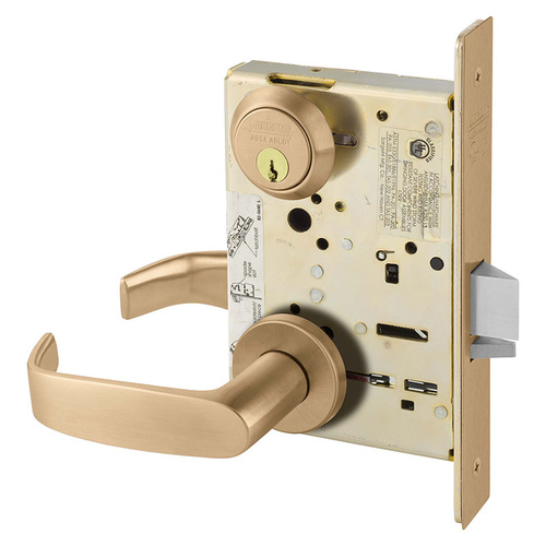 Institutional Privacy Unlocks with Inside Lever and Inside Retracts Latchbolt Mortise Lock with L Lever and LN Rose Satin Bronze Finish