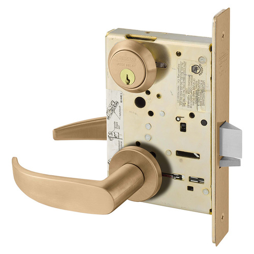 Institutional Privacy Unlocks with Inside Lever and Inside Retracts Latchbolt Mortise Lock with P Lever and LN Rose Satin Bronze Finish