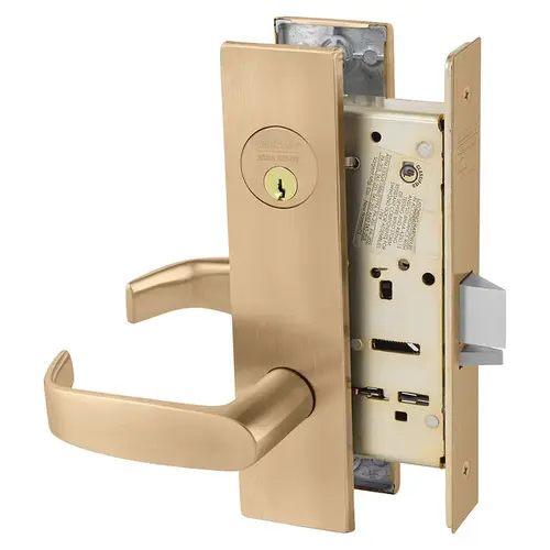 Institutional Privacy Unlocks with Inside Lever and Inside Retracts Latchbolt Mortise Lock with L Lever and LW1 Escutcheon Satin Bronze Finish