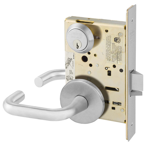 Institutional Privacy Unlocks with Inside Lever and Inside Retracts Latchbolt Mortise Lock with J Lever and O Rose Satin Chrome Finish