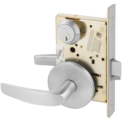 Institutional Privacy Unlocks with Door Close and Inside Lever and Inside Retracts Latchbolt Mortise Lock with B Lever and L Rose Satin Chrome Finish