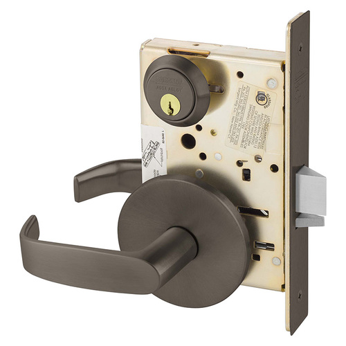 Institutional Privacy Unlocks with Door Close and Inside Lever and Inside Retracts Latchbolt Mortise Lock with L Lever and L Rose Oil Rubbed Bronze Finish