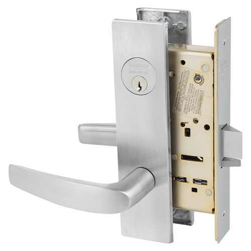 Institutional Privacy Unlocks with Door Close and Inside Lever and Inside Retracts Latchbolt Mortise Lock with B Lever and LW1 Escutcheon Satin Chrome Finish