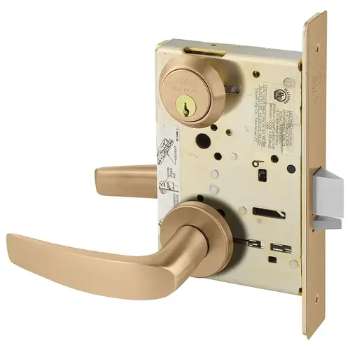 Institutional Privacy Unlocks with Inside Lever and Inside Retracts Latchbolt Mortise Lock with B Lever and LN Rose Satin Bronze Finish