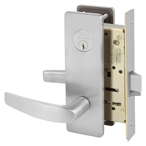 Classroom Security Holdback Double Cylinder Mortise Lock with B Lever and LS Escutcheon Satin Chrome Finish