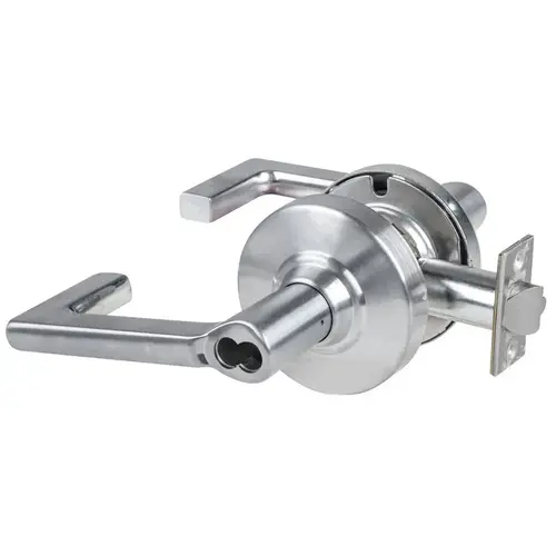 ALX Series Grade 2 Entry Longitude Lever Lock with Small Format IC Prep Less Core; 47267042 Deadlatch; and 47267101 ANSI Strike Satin Chrome Finish