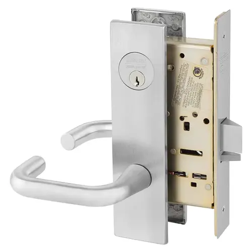 Institutional Privacy Unlocks with Inside Lever and Inside Retracts Latchbolt Mortise Lock with J Lever and LE1 Escutcheon Satin Chrome Finish